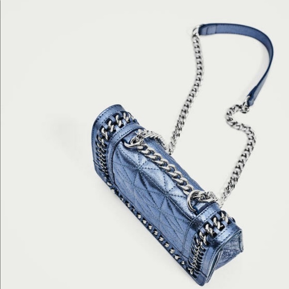 NWT! Zara Blue Quilted Mini Crossbody Bag - Picture 4 of 6